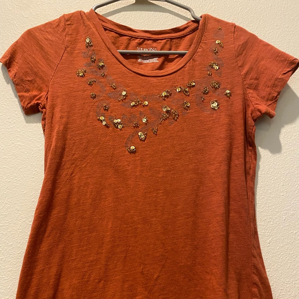 Orange and gold short sleeve shirt
